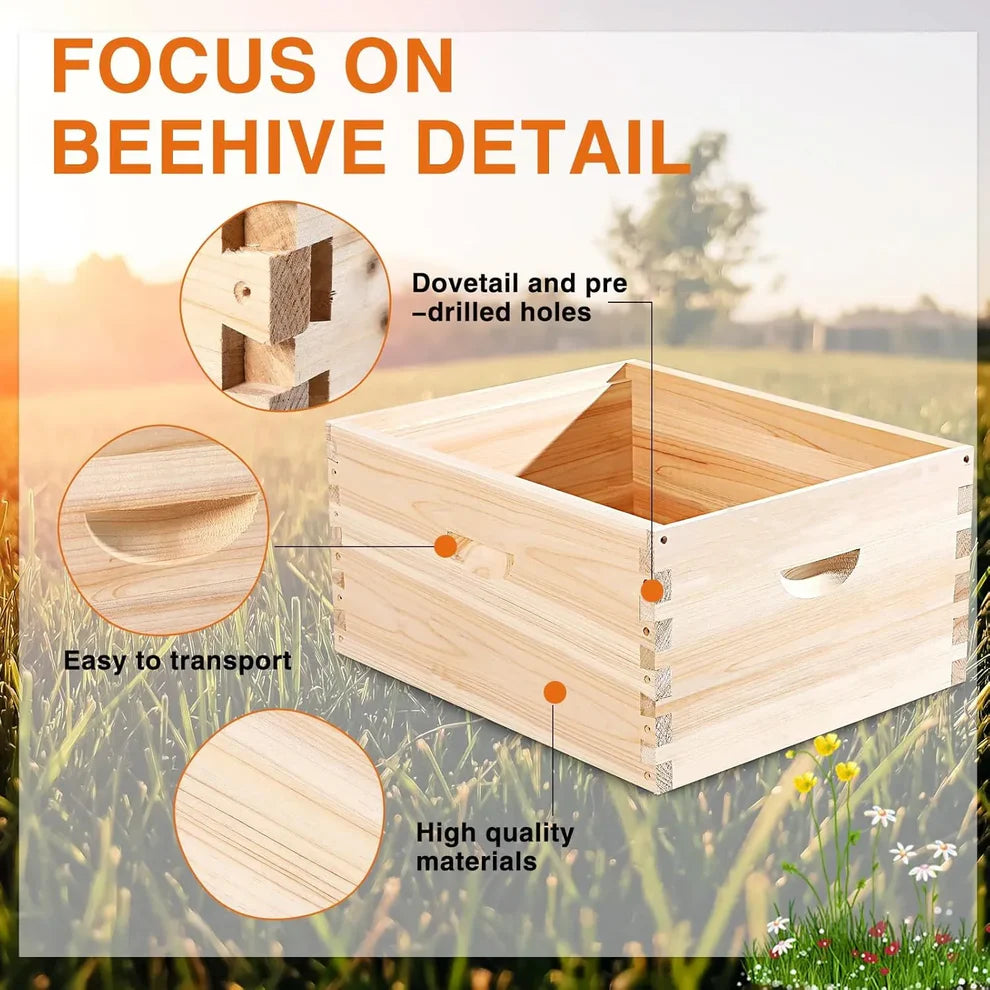 2 Pack Deep 10-Frame Langstroth Beehive Boxes, Wooden Deep Hive Bodies for Backyard Beekeepers