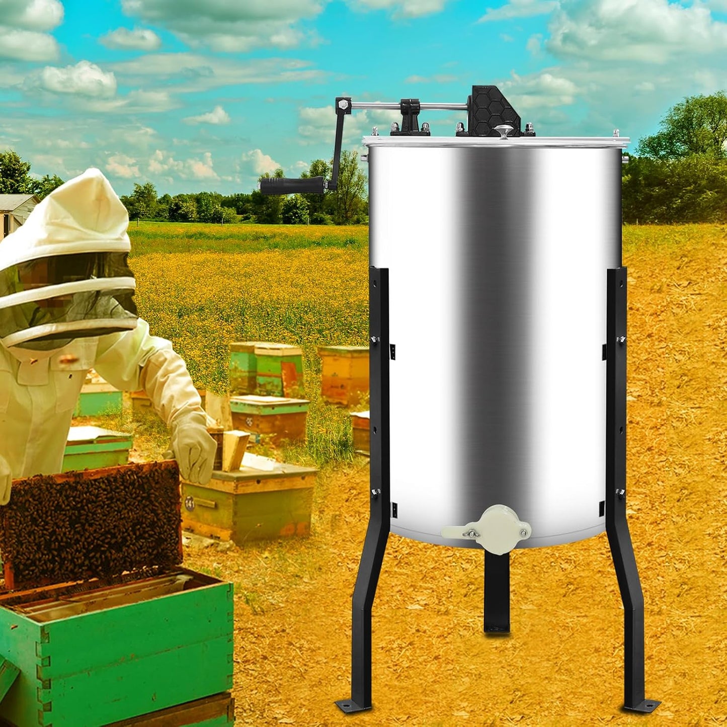 Beginner 3 Frames Manual Honey Extractor Equipment for Beekeeping Starter Harvest Honey