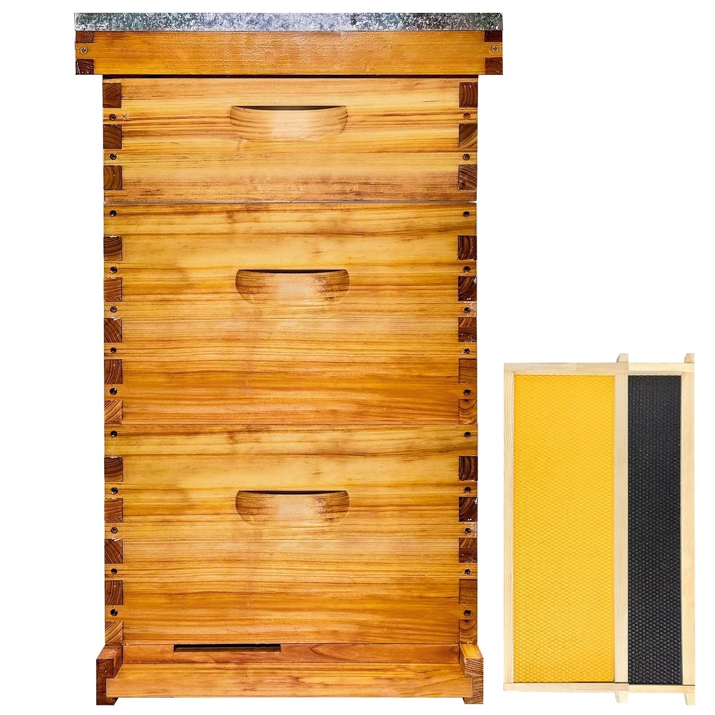 The Original Beeswax Coated Beehive Kit. Includes 2 Deep & 1 Medium Boxes with 10 Wooden Frames & Heavy Wax Coated Foundations. Easy Assembly with instructions (Unassembled)
