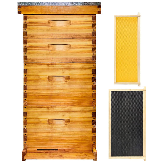 The Original Langstroth Beeswax Coated Beehive Kit. Includes 10 Beehive Frames and Foundations Unassembled(2 Deep Boxes & 2 Medium Boxes)