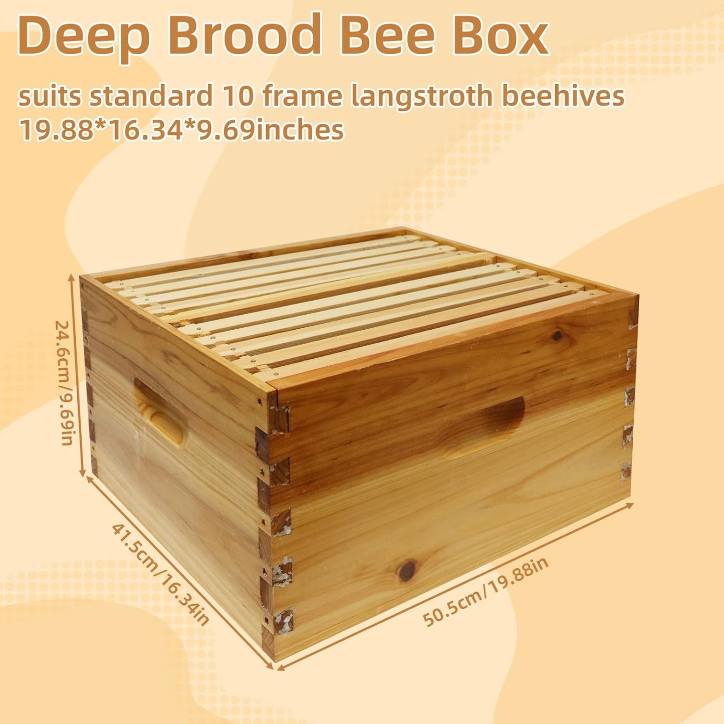 10-Frame Wax Coated Deep Beehive Box, Unassembled Langstroth Super Hive with Wooden Frames and Waxed Foundations for Backyard Beekeepers