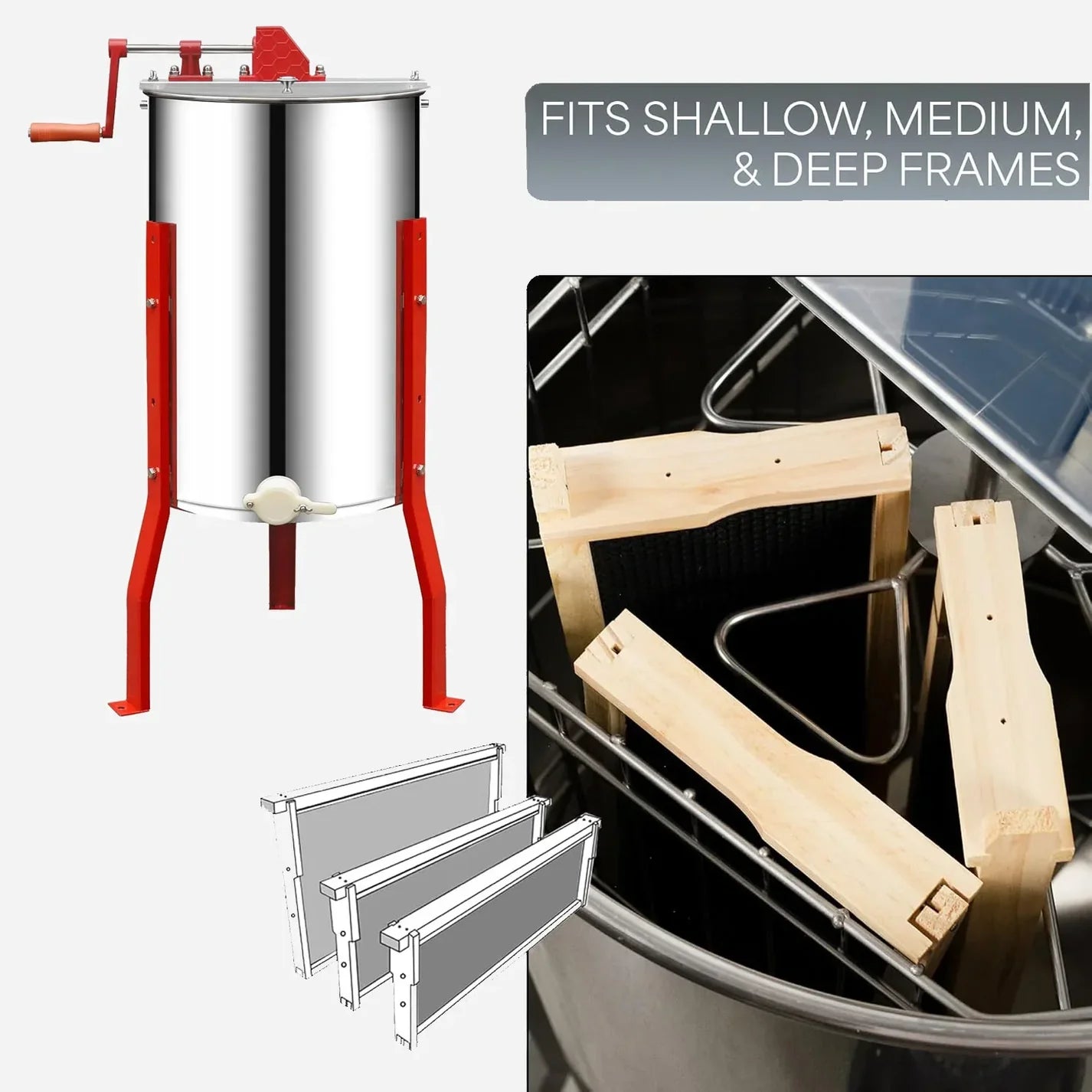 Manual 3-Frame Honey Extractor, Stainless Steel Extractor for Backyard Beekeepers