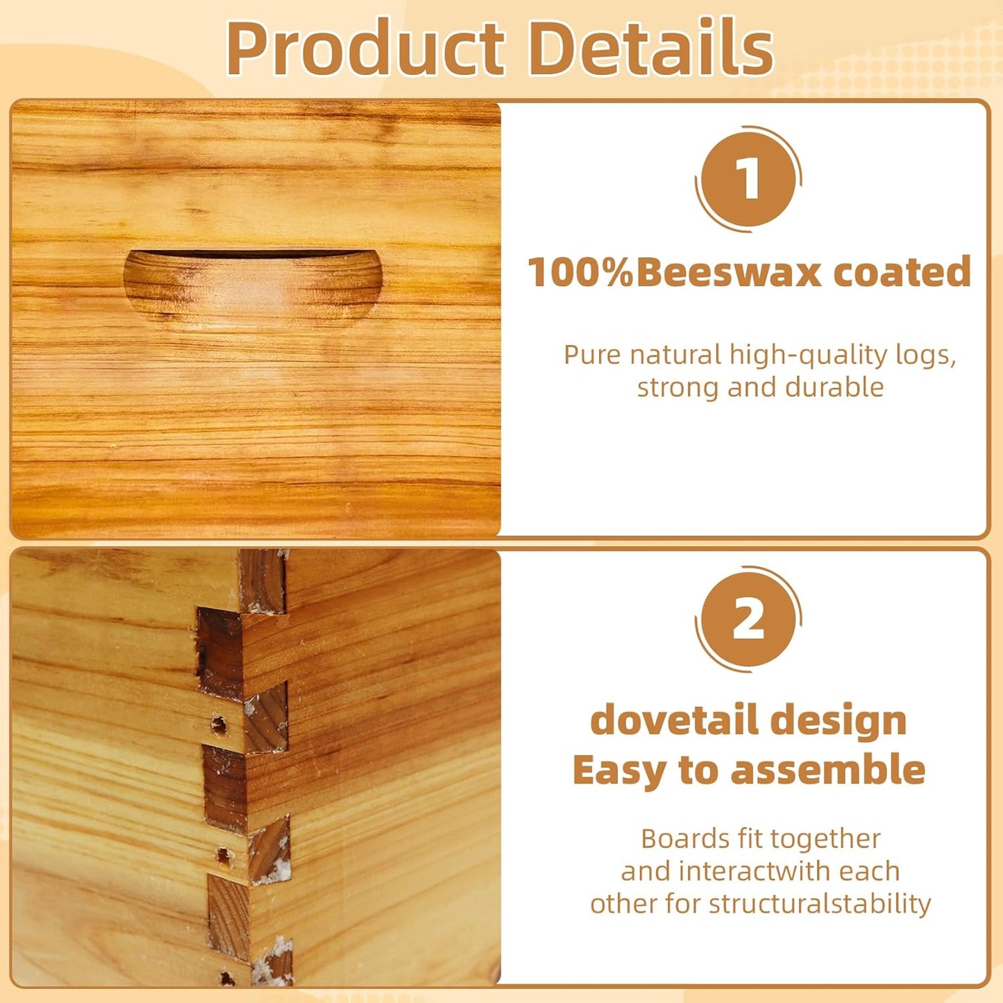 10-Frame Wax Coated Deep Beehive Box, Unassembled Langstroth Super Hive with Wooden Frames and Waxed Foundations for Backyard Beekeepers