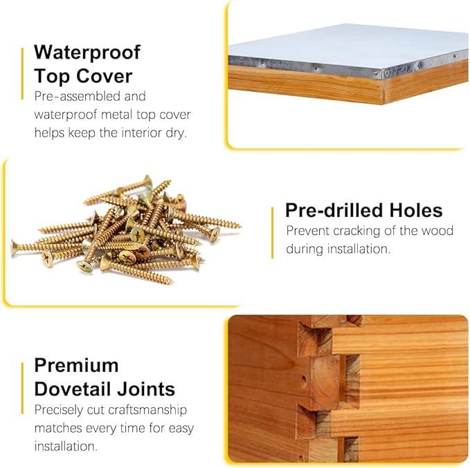 10 Frame Langstroth Hive Beeswax Coated Complete Beehive Kit | With Frames & Foundations